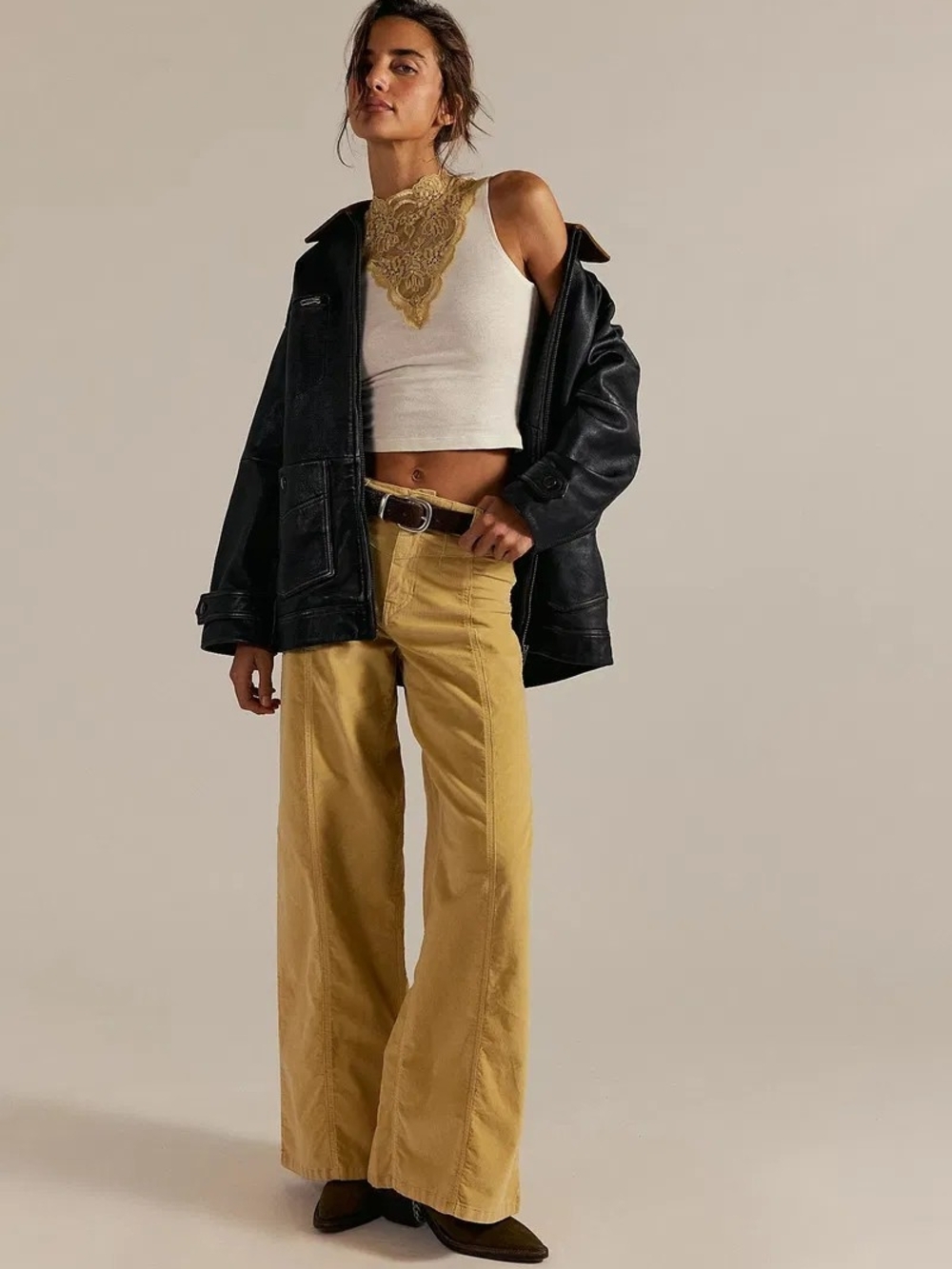 Free People We The Free Libre Cord Wide Leg Jeans Mustard Yellow 28 NWT